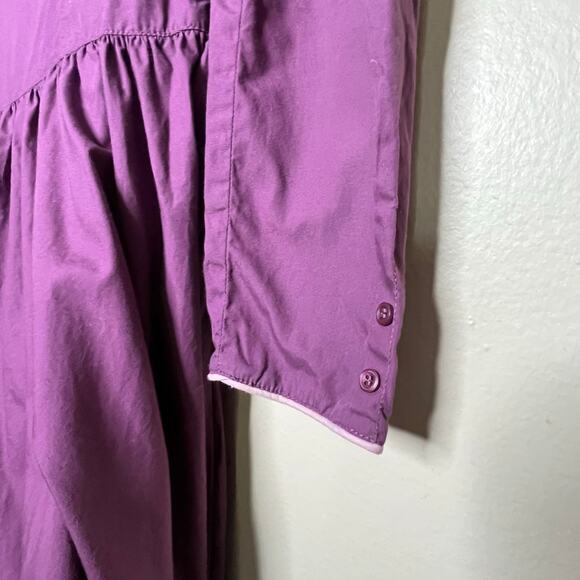 Vintage 70s Prairie Cottage Core Purple Collared Piping Pioneer Midi Dress Med - Picture 4 of 10